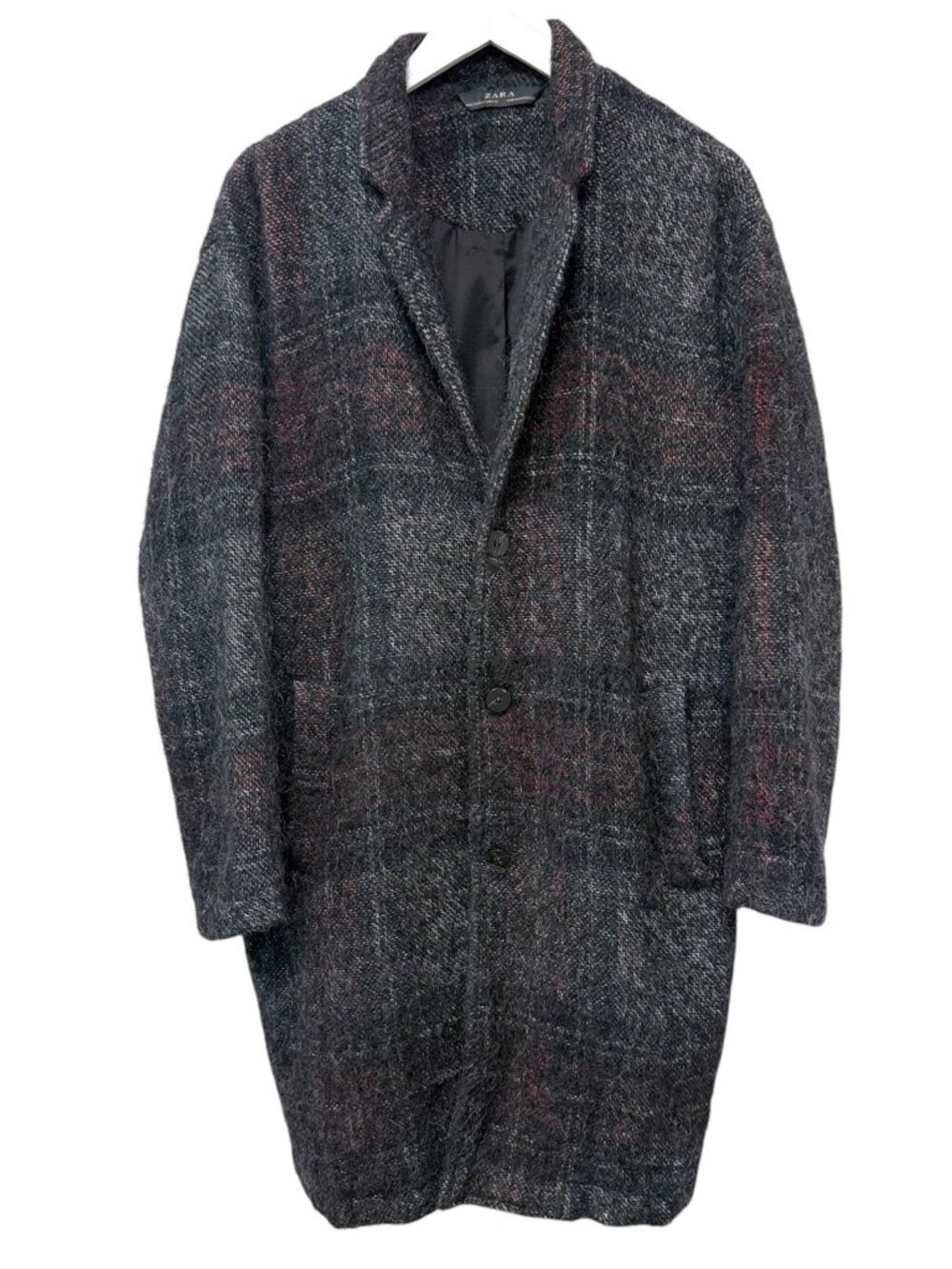 ZARA Coat Size Small Mens Black Tweed Alpaca Wool Soft Plaid